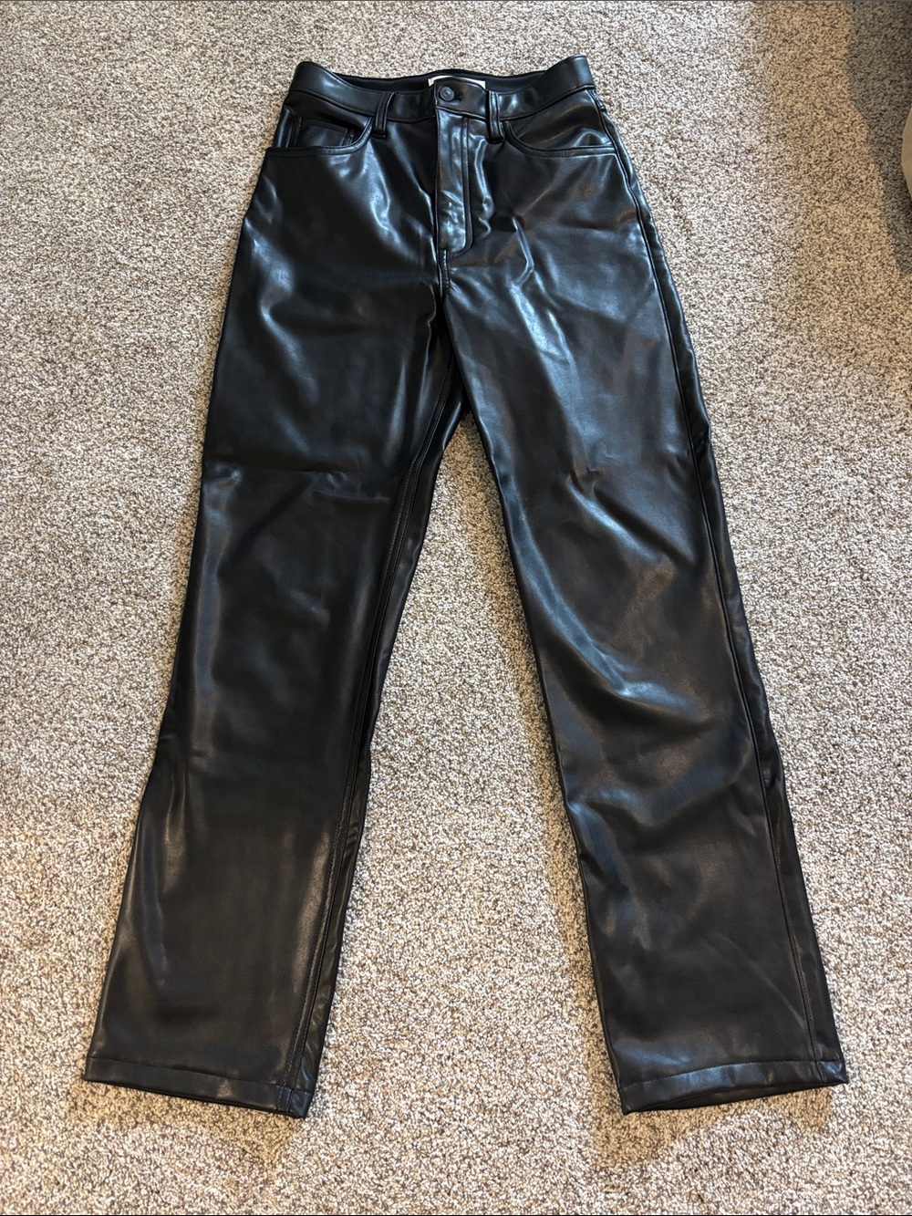 Abercrombie & Fitch 90’s straight high rise Black Faux Leather Pants